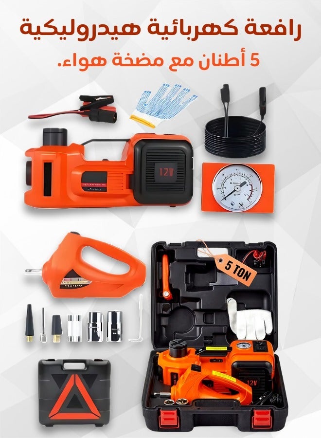 Electric Car Jack, 5 Ton Hydraulic Jack Lift with Electric Impact Wrench, Built-in Inflatable Pump, and LED Light for SUV MPV Sedan Truck Change Tires Garage Repair. - Image 1