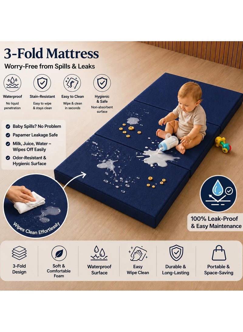 Karpentone 3 Fold Folding Mattress 180 x 90 x 10 cm, Portable Foldable Floor Mattress, Space Saving Guest Bed for Adults & Kids, Home, Travel & Dorm Use, Blue - Image 5