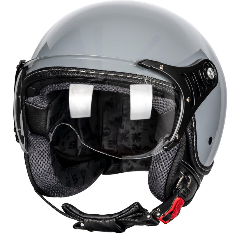 Yesmotor 3/4 Motorcycle Helmets Retro Open Face Scooters Helmet with Clear Visor for Men and Women- DOT Approvedï¼ˆGray,Mï¼‰ - Image 1