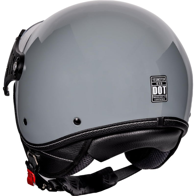 Yesmotor 3/4 Motorcycle Helmets Retro Open Face Scooters Helmet with Clear Visor for Men and Women- DOT Approvedï¼ˆGray,Mï¼‰ - Image 3
