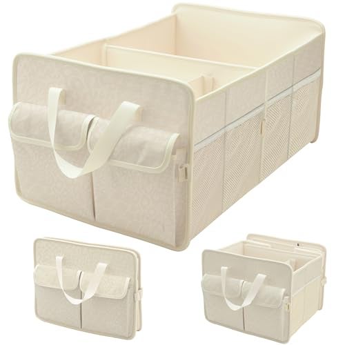 SIBOFUEGO Sturdy Car Trunk Organizer – Large Capacity Trunk Organizer for SUVs & Sedans, Hard-Shell One-Piece Design with Cute Print, Collapsible and Durable Car Organizers （Beige Leopard 70L ） - Image 1