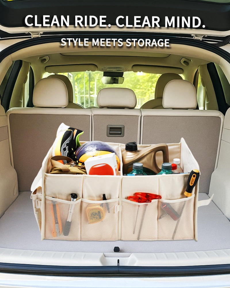 SIBOFUEGO Sturdy Car Trunk Organizer – Large Capacity Trunk Organizer for SUVs & Sedans, Hard-Shell One-Piece Design with Cute Print, Collapsible and Durable Car Organizers （Beige Leopard 70L ） - Image 2