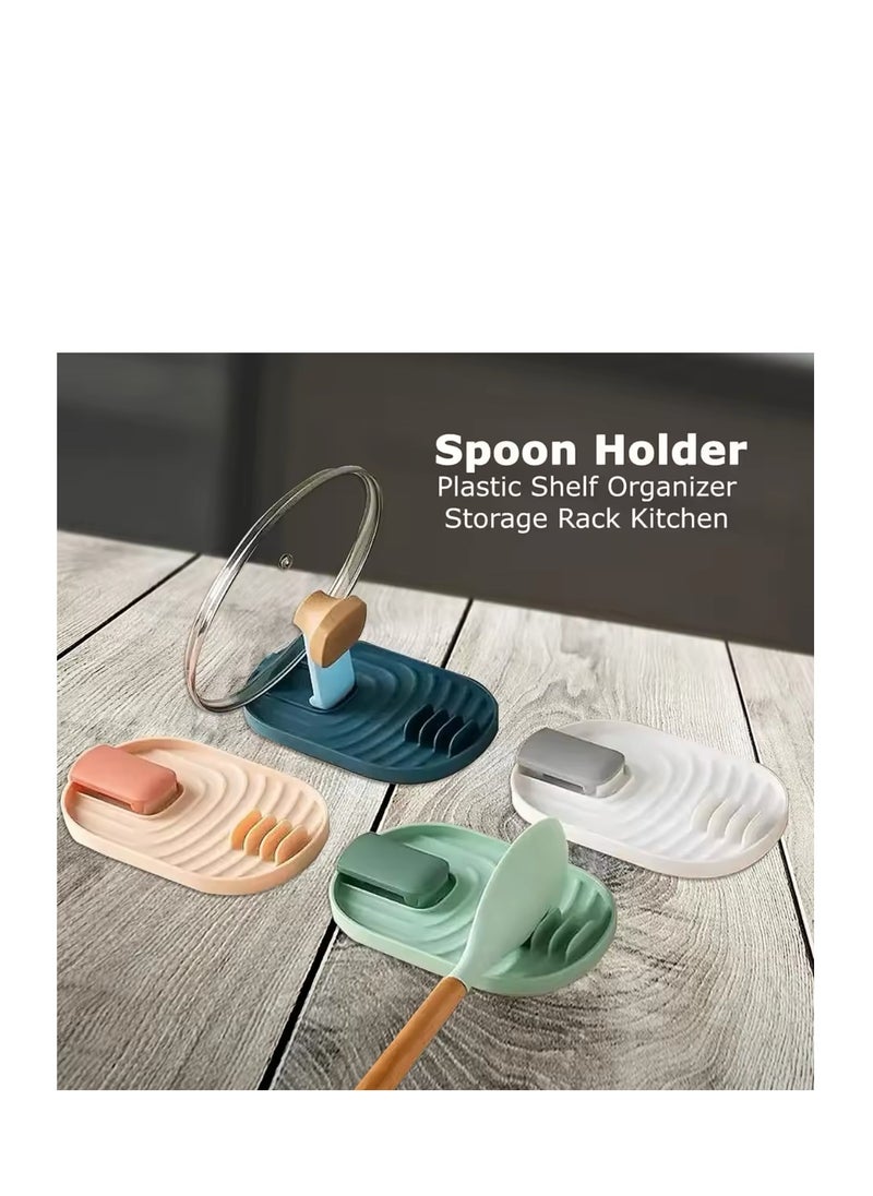BLUE CORAL Kitchen Spoon Holder Pot Lid Rack Fork Spatula Rack Shelf Plastic Spoon Rest Chopsticks Holder Kitchen Organizer (1-Pack Pink)  - Image 5