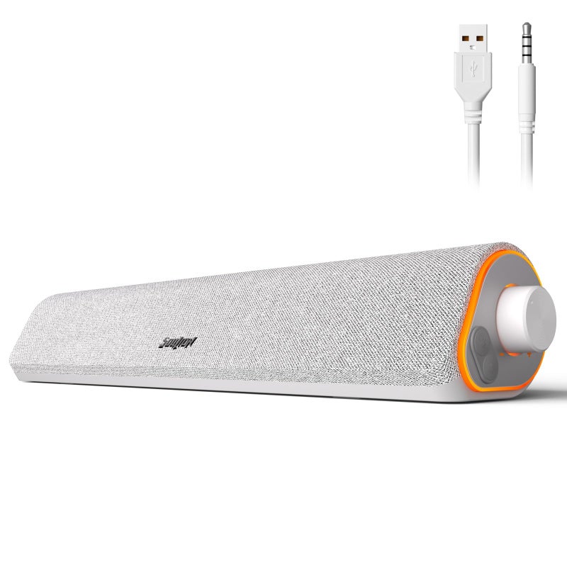 SOULION مكبرات صوت كمبيوتر بلوتوث SOULION R50، مكبرات صوت تعمل بالطاقة عبر USB لجهاز الكمبيوتر المكتبي، 3.5 مم سلكية وأضواء LED ملونة، شريط صوت محيطي لجهاز الكمبيوتر المحمول، أبيض - Image 1