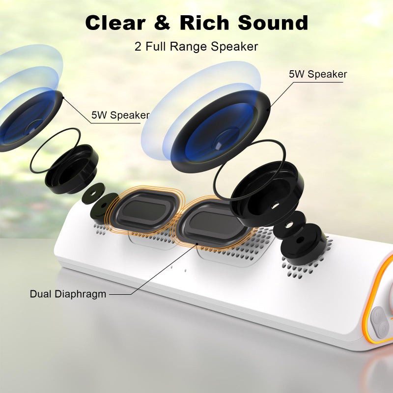 SOULION مكبرات صوت كمبيوتر بلوتوث SOULION R50، مكبرات صوت تعمل بالطاقة عبر USB لجهاز الكمبيوتر المكتبي، 3.5 مم سلكية وأضواء LED ملونة، شريط صوت محيطي لجهاز الكمبيوتر المحمول، أبيض - Image 2