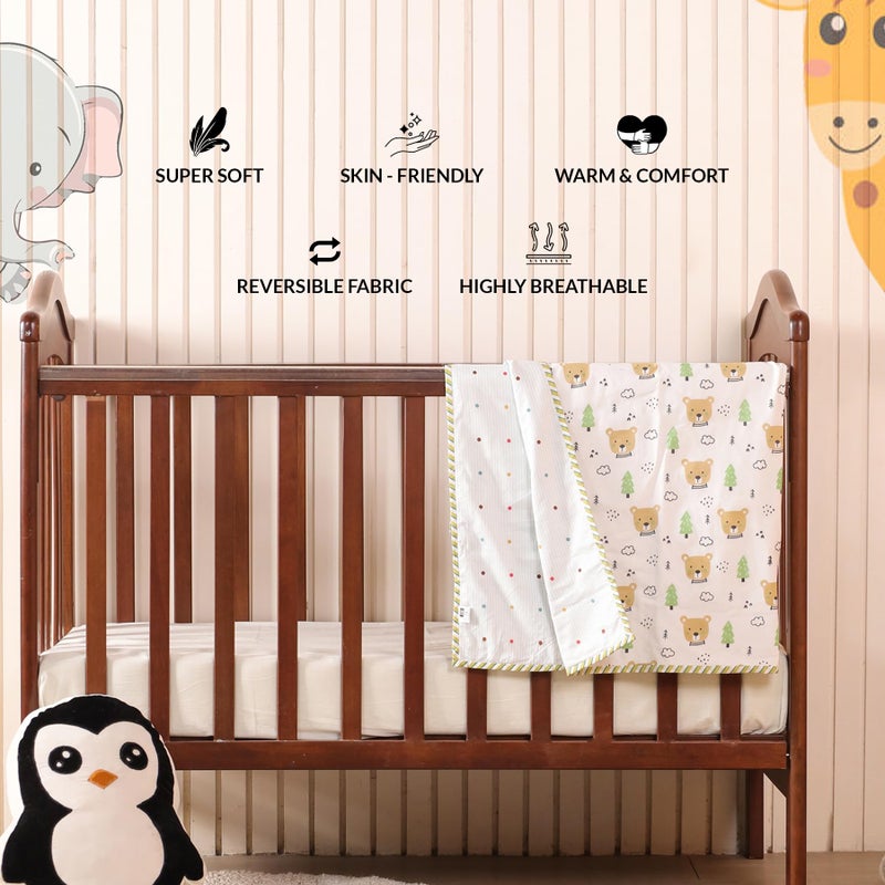 HOMEMONDE 100% Cotton Reversible Dohar for Newborn Baby Boy and Girl, 3 Layer Baby Dohar, Soft & Breathable, Ideal for All Seasons, 0-4 Years, Size- 55" x 39" (140 cm x 100 cm) - Dreamy Bear - Image 4