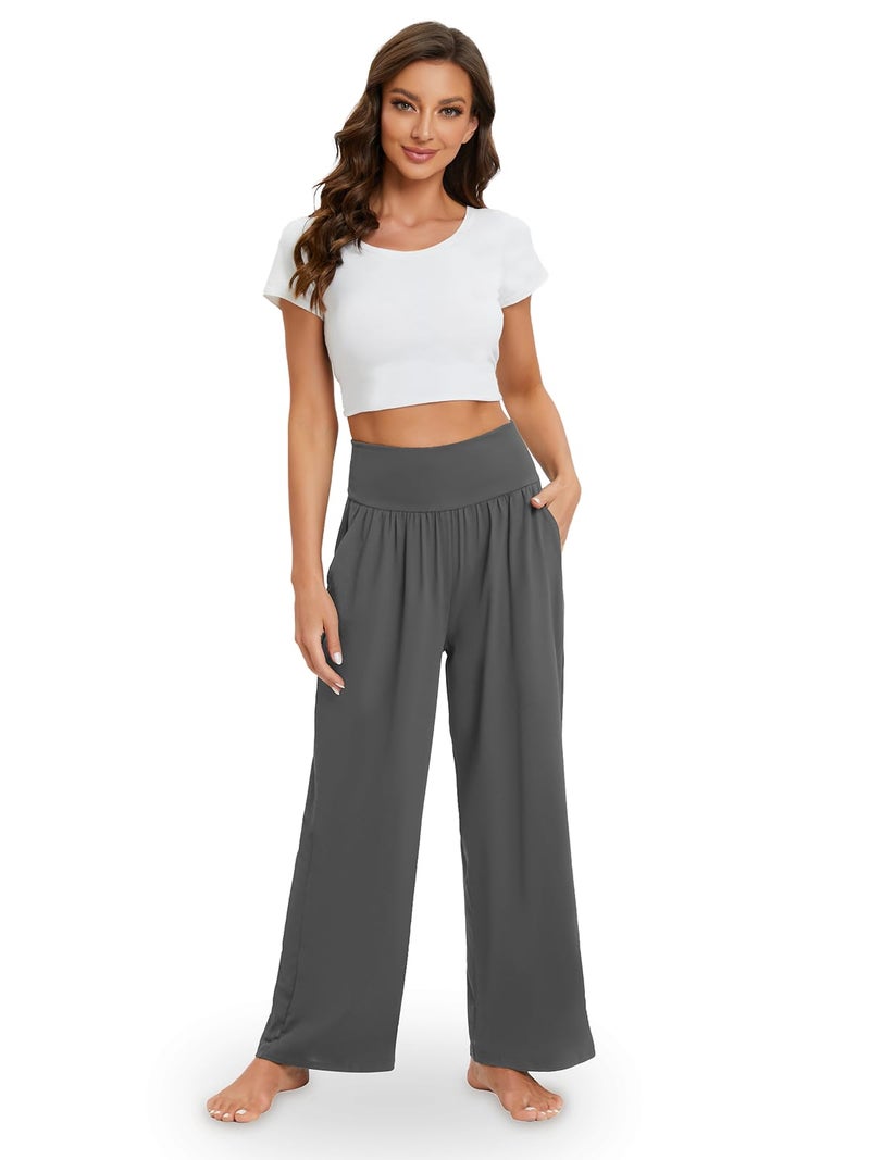 Gracyoga Wide Leg Yoga Pants for Women Casual Loose Cozy Sweatpants High Waisted Lounge Pajama Flowy Pants With Pockets - Image 4