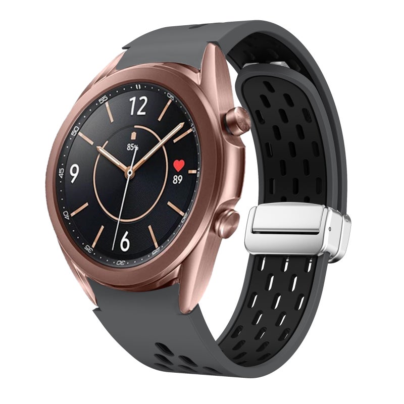 erorex For Samsung Galaxy Watch 3 41Mm Two Color Magnetic Folding Silver Buckle Silicone Watch Band(Coal Black) - Image 1