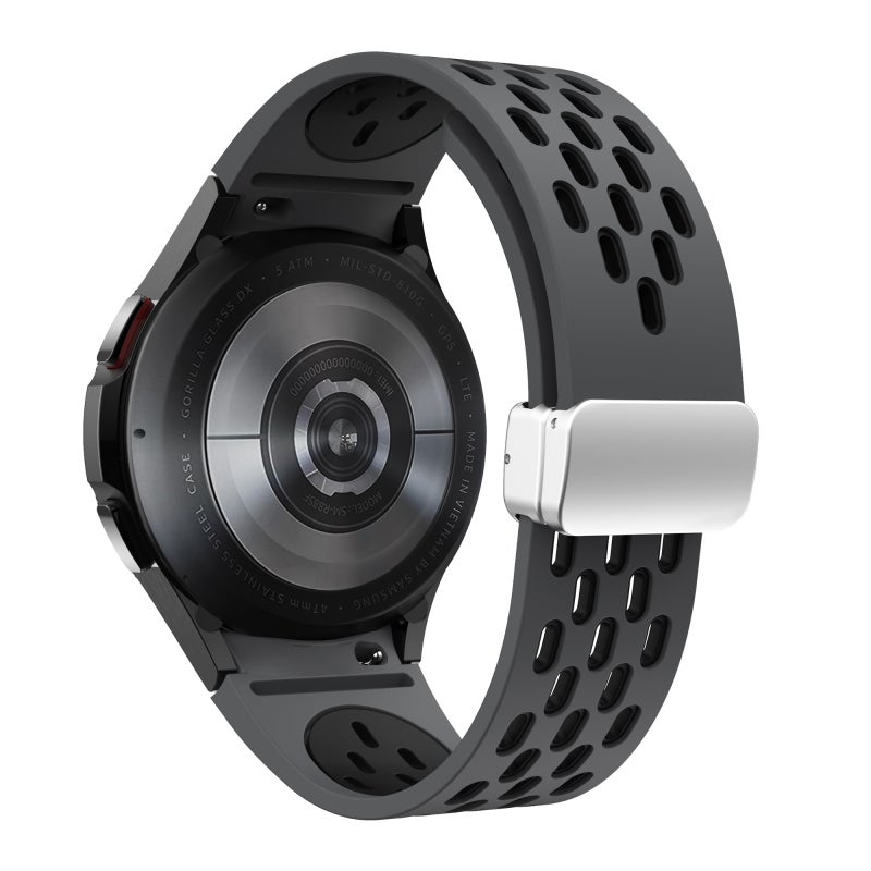 erorex For Samsung Galaxy Watch 3 41Mm Two Color Magnetic Folding Silver Buckle Silicone Watch Band(Coal Black) - Image 2