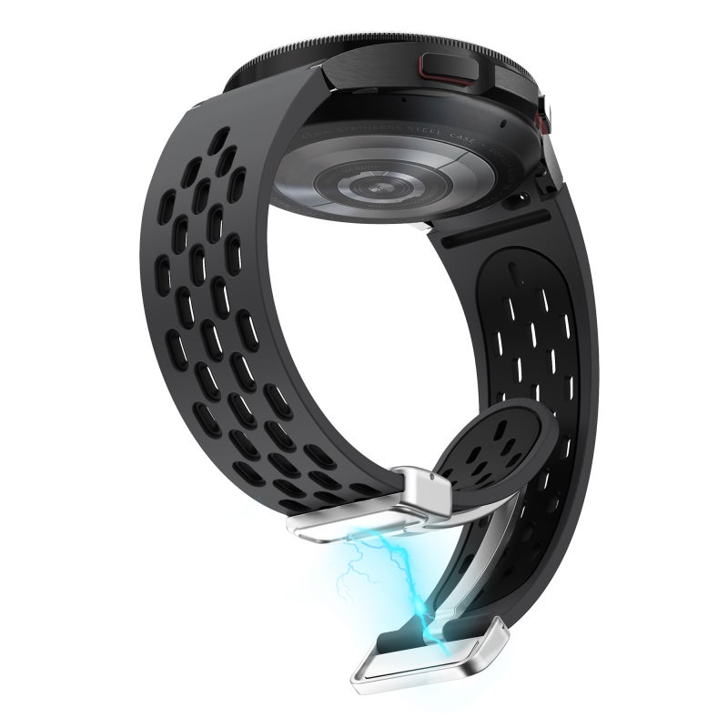 erorex For Samsung Galaxy Watch 3 41Mm Two Color Magnetic Folding Silver Buckle Silicone Watch Band(Coal Black) - Image 4