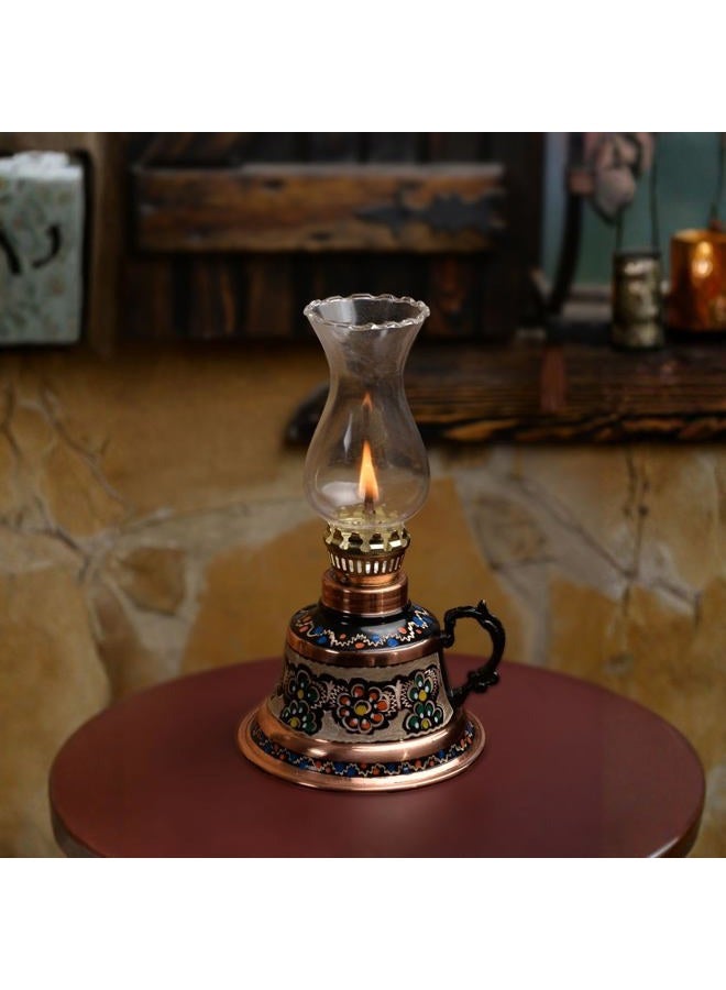 Vensila Handmade Copper Oil Lamp with Patterns | Vintage Hurricane Lantern for Home Decor, Farmhouse Kitchen, Rustic Living Room | Decorative Indoor Outdoor Kerosene Lamp and Christmas Gift - Image 4