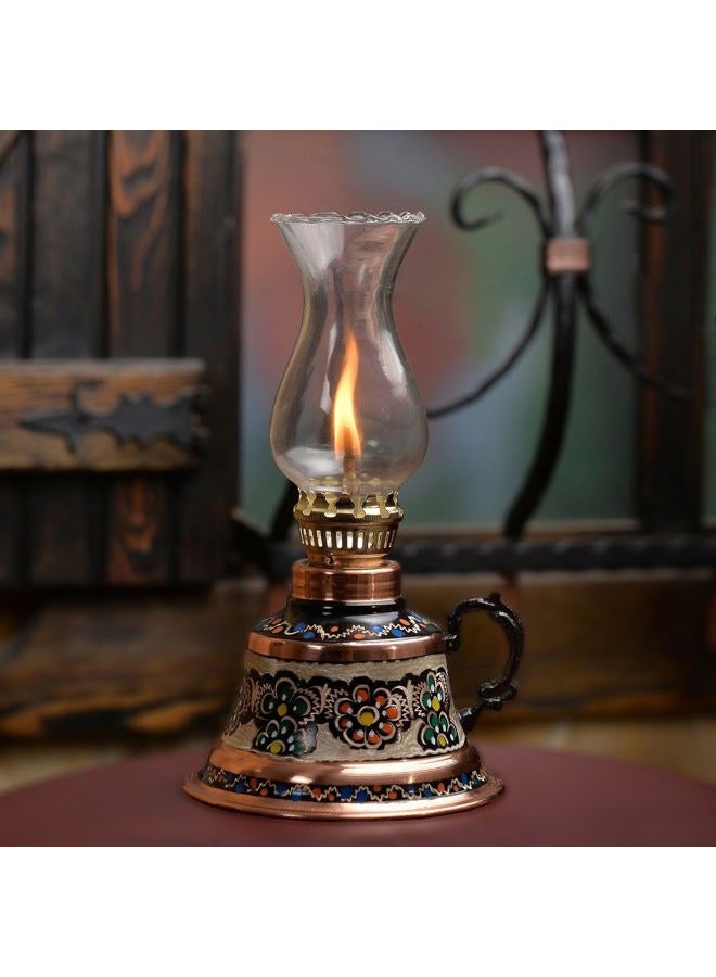 Vensila Handmade Copper Oil Lamp with Patterns | Vintage Hurricane Lantern for Home Decor, Farmhouse Kitchen, Rustic Living Room | Decorative Indoor Outdoor Kerosene Lamp and Christmas Gift - Image 3
