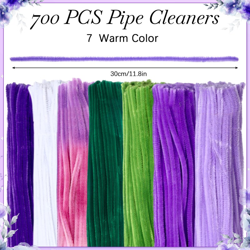 DaisyInner 700 Pcs Pipe DIY Cleaners for Craft Cleaners Flower Pipe Bulk Pastel Chenille Stems Flower Gradient Colored Fluffy for Valentine's Day School Party Decor(Purple Theme) - Image 2