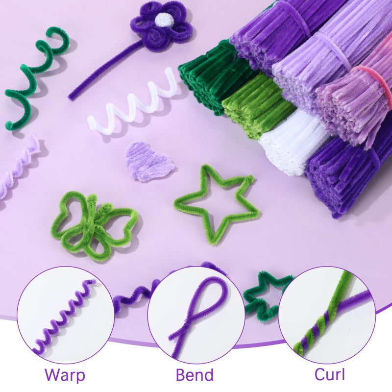 DaisyInner 700 Pcs Pipe DIY Cleaners for Craft Cleaners Flower Pipe Bulk Pastel Chenille Stems Flower Gradient Colored Fluffy for Valentine's Day School Party Decor(Purple Theme) - Image 3