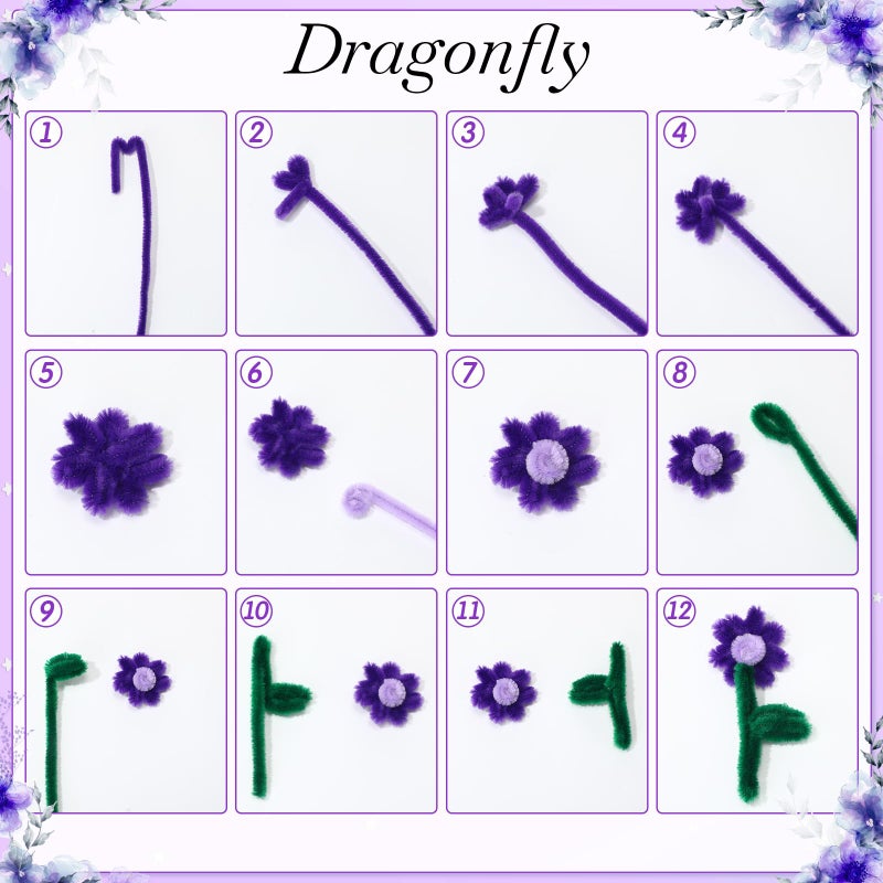 DaisyInner 700 Pcs Pipe DIY Cleaners for Craft Cleaners Flower Pipe Bulk Pastel Chenille Stems Flower Gradient Colored Fluffy for Valentine's Day School Party Decor(Purple Theme) - Image 4