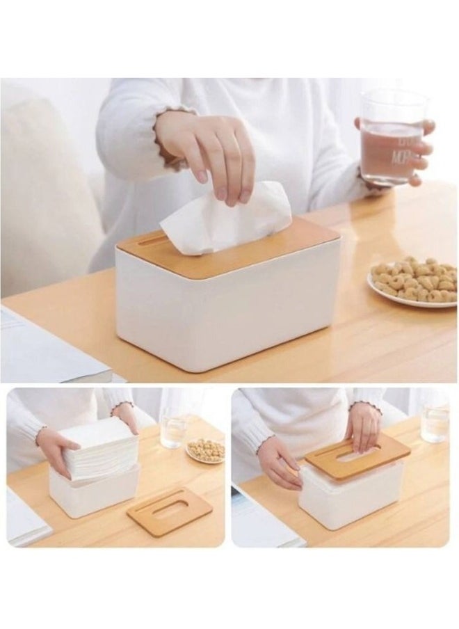 فالمر علبة مناديل بلاستيكية بغطاء من الخيزران مع حامل موبايل،أبيض،21× 14×10 سم  - Image 4