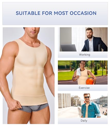 Eleady Mens Slimming Body Shaper Vest Compression Shirt Abs Abdomen Shapewear Workout Tank Top Undershirt (Large, Beige Tops) - Image 4