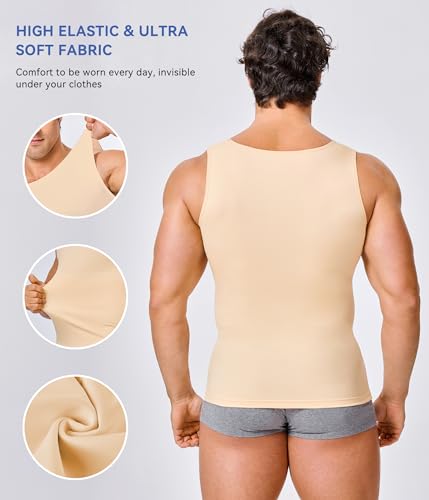 Eleady Mens Slimming Body Shaper Vest Compression Shirt Abs Abdomen Shapewear Workout Tank Top Undershirt (Large, Beige Tops) - Image 3