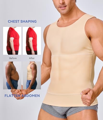 Eleady Mens Slimming Body Shaper Vest Compression Shirt Abs Abdomen Shapewear Workout Tank Top Undershirt (Large, Beige Tops) - Image 5