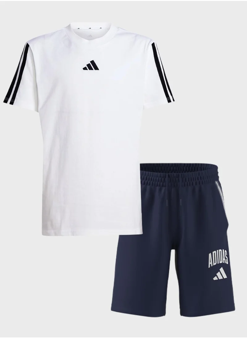 Adidas Youth essential t-shirt with typography shorts