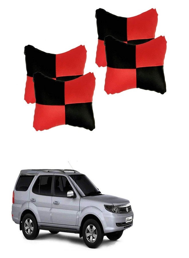 PulGos Red Check Design Car Neck Rest Cushion with Adjustable Straps (Pair of 2)_701 - Image 1