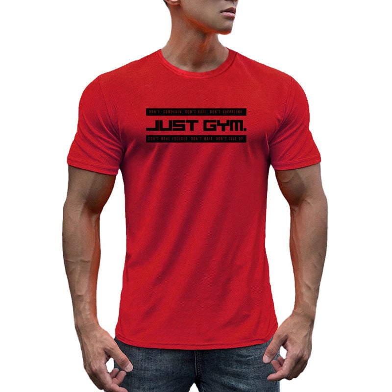 American Style Fashionable Brand Sports Fitness Short-Sleeved T-Shirt Men'S Cuff Fashionable Iron-Rolled Training Breathable Muscle-Showing Clothes For Summer - Image 1