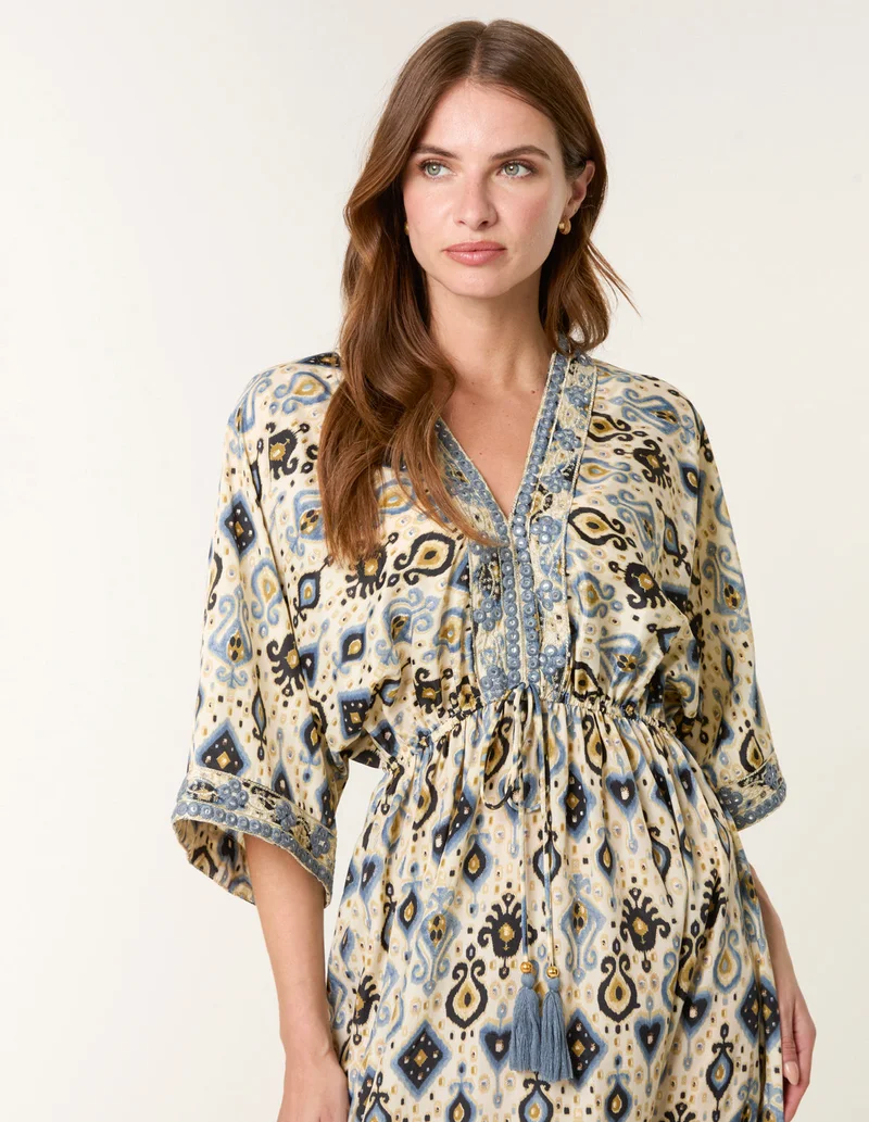 Blue Vanilla Embellished Kimono Dress
