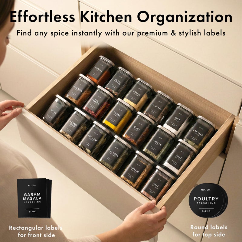 EDELHAUS Glass Spice Jars with Steinless Seel Lids (12 x 6.4oz) Glass Spice Containers, Square Spice Jars with Labels 160, Seasoning Jars Organizer for Kitchen & Pantry - Image 4