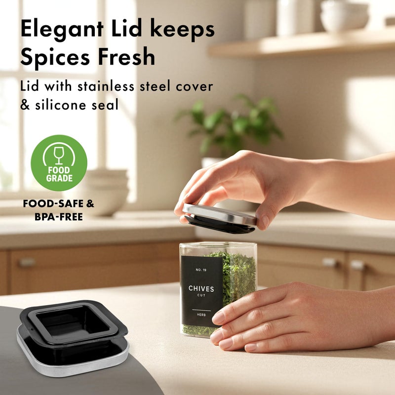 EDELHAUS Glass Spice Jars with Steinless Seel Lids (12 x 6.4oz) Glass Spice Containers, Square Spice Jars with Labels 160, Seasoning Jars Organizer for Kitchen & Pantry - Image 5