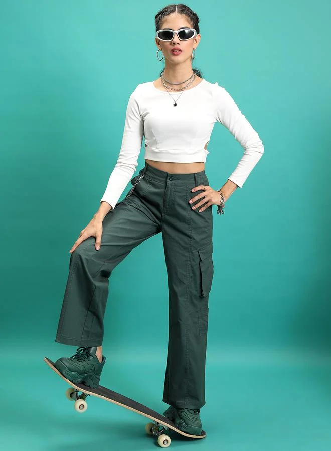Tokyo Talkies Tokyo Talkies High Rise Flared Cargo Pants