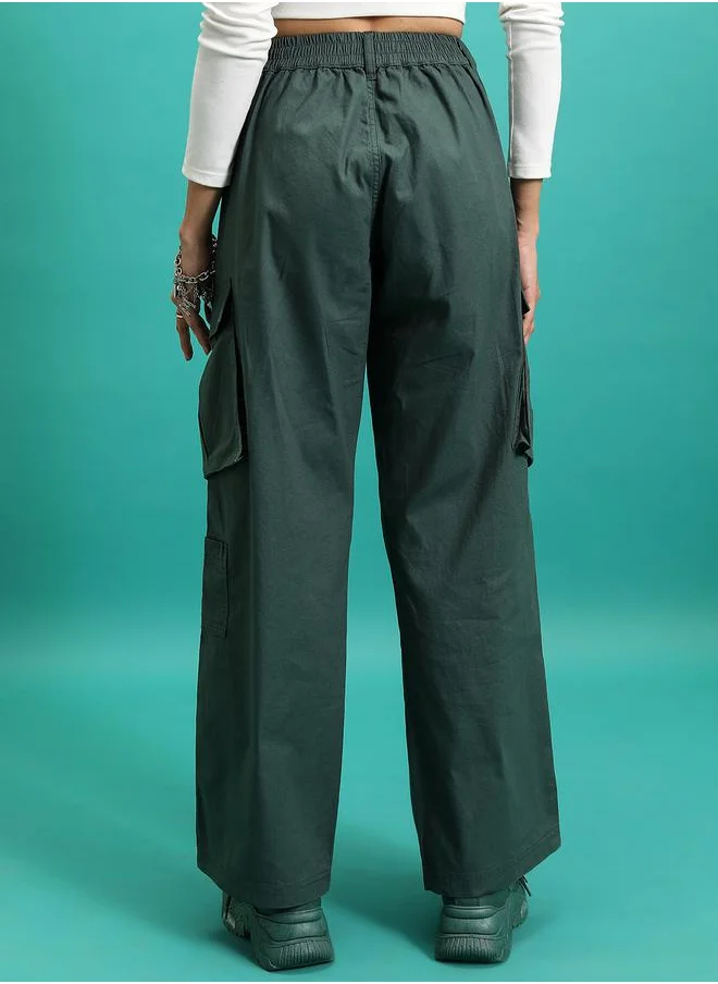 Tokyo Talkies High Rise Flared Cargo Pants