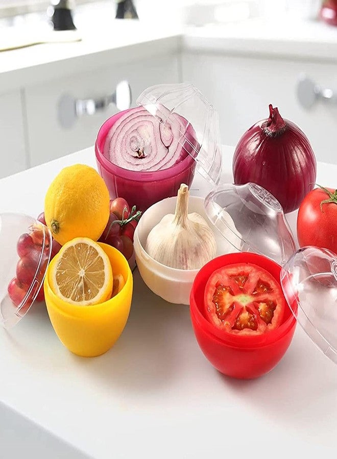 OUKEYI Reusable Fruit and Vegetable Storage Containers Refrigerator Box Storage Bowls Saver Holder Keeper for onion, Green pepper, Tomato, Lemon, and garlic ，Refrigerator Vegetable Crisper 5 Pack - Image 2
