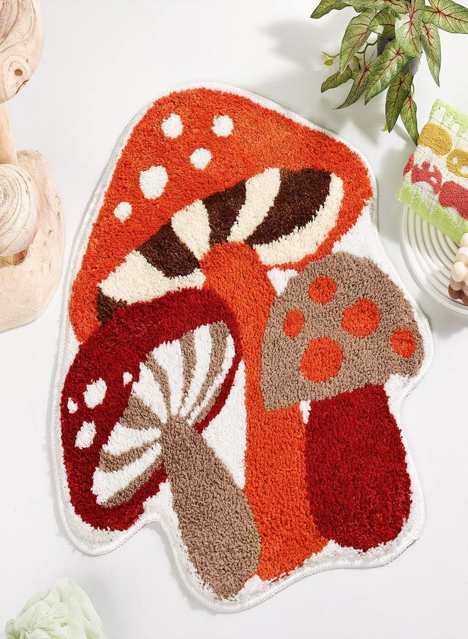 TRUEDAYS Bathroom Rugs Cute Bath Mat Non Slip Red Mushroom Bath Rug for Women Kids and Girls Strong Absorbent Soft Washable Bath Mat Rug for Tub Shower and Bathroom - Image 1