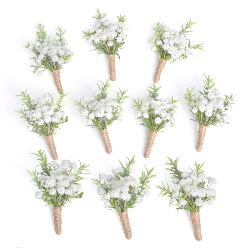 YSUCAU Baby Breath Boutonnieres for Men Wedding Set of 10  Natural White Groom and Groomsmen Boutonniere with Pin for Rustic Fall Vintage Wedding  Prom and Homecoming - Image 1