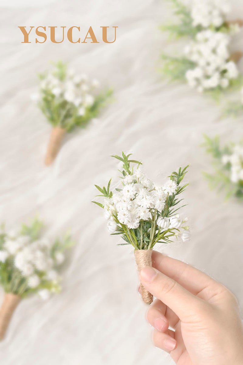 YSUCAU Baby Breath Boutonnieres for Men Wedding Set of 10  Natural White Groom and Groomsmen Boutonniere with Pin for Rustic Fall Vintage Wedding  Prom and Homecoming - Image 3