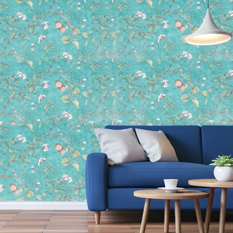 Green Floral Peel and Stick Wallpaper Vintage Flower and Birds Wall Paper Home Decor - Image 4