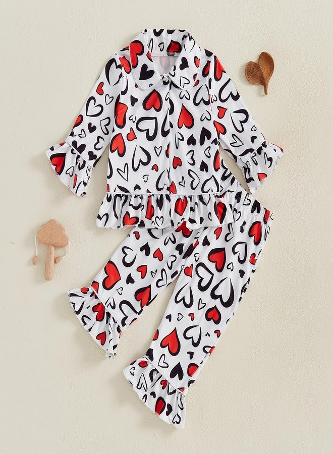 Multitrust Baby Girls Ruffled Cotton Pajamas Set Long Sleeve Button Down Shirts and Flared Pants Matching Pj Sets Sleepwear (Love White, 12-18 Months) - Image 3