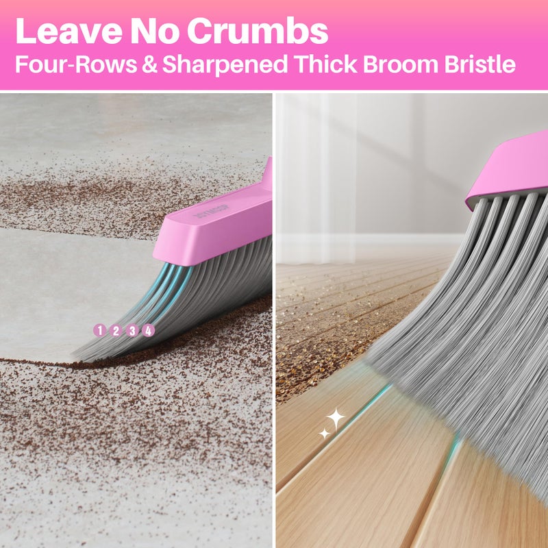 JOYMOOP Pink Broom and Dustpan Set, Upright Angle with Built-in Comb Teeth for Kitchen, Lobby, Pet Hair and Hard Floors - Image 5
