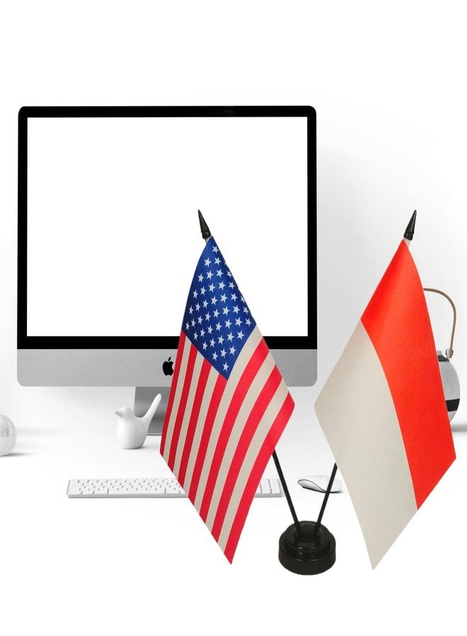 Zigvert US American Indonesia Friendship Table Flag Set - Miniature USA & Indonesian Desk Flags for Room Display - Image 2