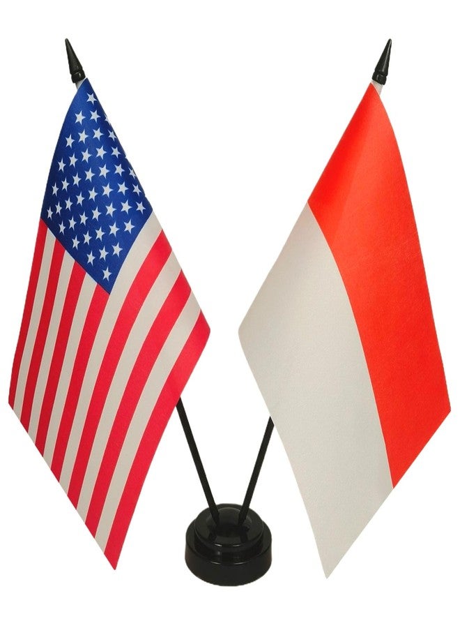 Zigvert US American Indonesia Friendship Table Flag Set - Miniature USA & Indonesian Desk Flags for Room Display - Image 1