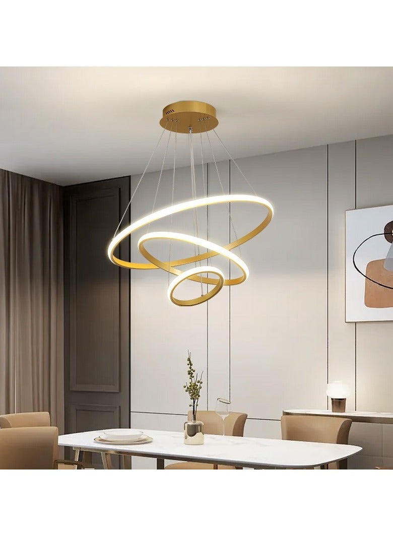 Modern Dimmable 3-Ring LED Pendant Light – 72W Circular Ceiling Fixture with 3 Color Options - Image 1