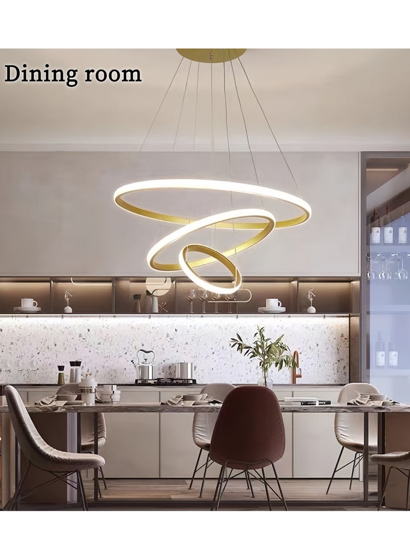 Modern Dimmable 3-Ring LED Pendant Light – 72W Circular Ceiling Fixture with 3 Color Options - Image 3