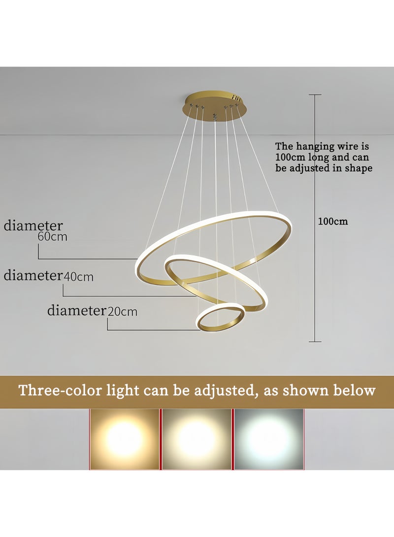 Modern Dimmable 3-Ring LED Pendant Light – 72W Circular Ceiling Fixture with 3 Color Options - Image 4