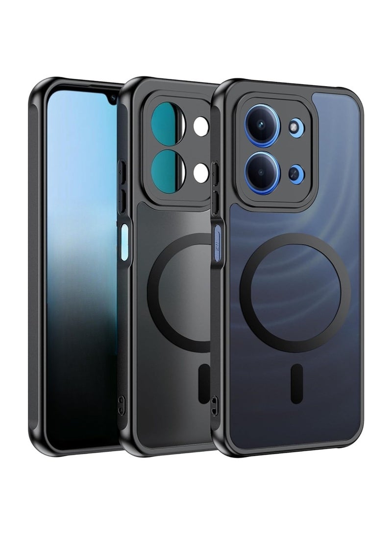 WRISTWISE Case Cover for Xiaomi Poco C85, compatible with MagSafe, flexible silicone protective case + TPU back cover, translucent matte ultra-thin shockproof protective cover, black - Image 1