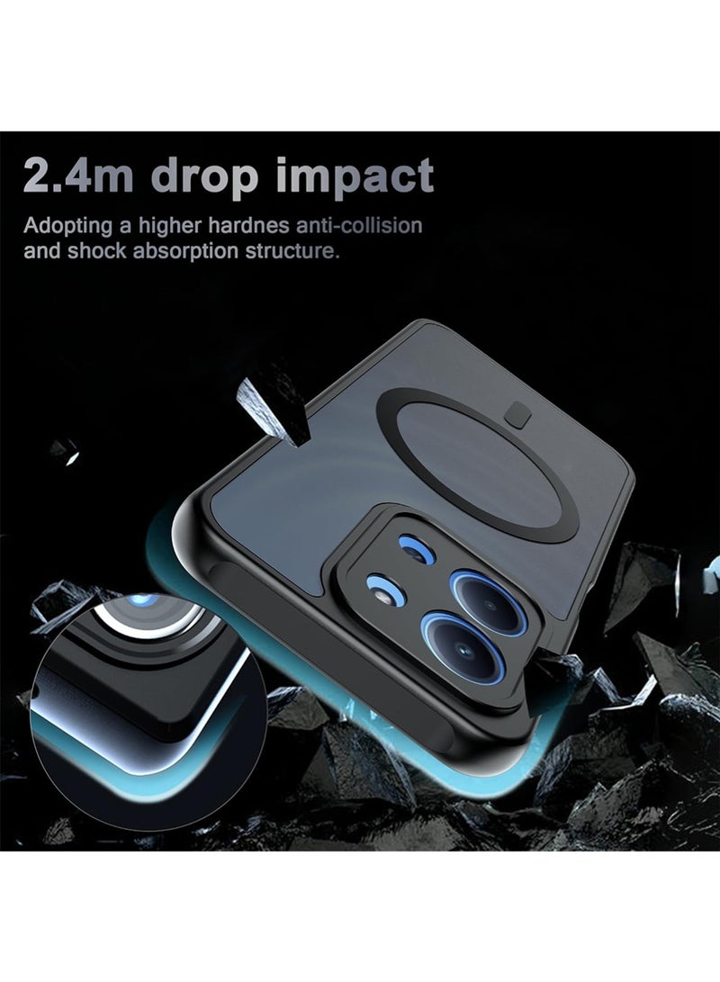 WRISTWISE Case Cover for Xiaomi Poco C85, compatible with MagSafe, flexible silicone protective case + TPU back cover, translucent matte ultra-thin shockproof protective cover, black - Image 5