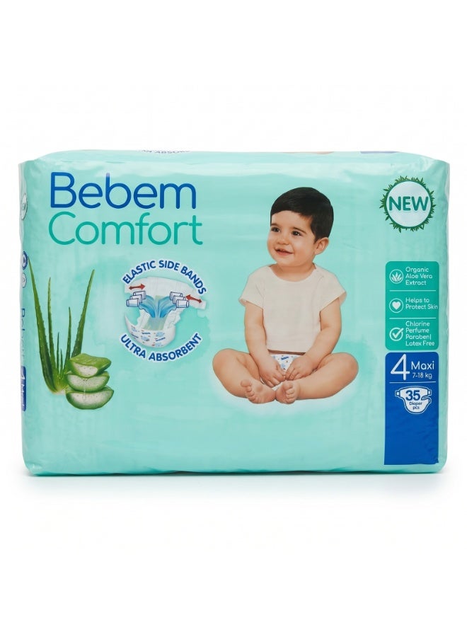 Bebem Baby Diapers, Elastic Side Strips, Super Absorbent, Organic Aloe Vera Extract, 3-6 kg, Size 4 - 35 Diapers - Image 2