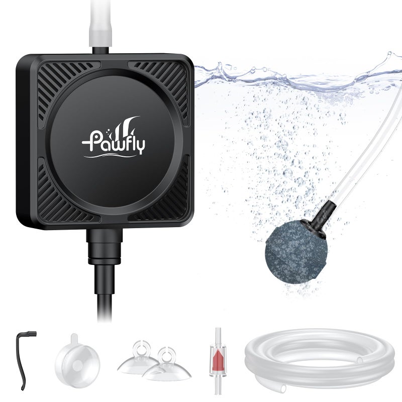 Pawfly Nano Silent Aquarium Air Pump, Mini Bubbler with Accessories, 1.3 W Portable Oxygen Aerator for 1-15 Gallon Fish Tanks, 450 mL/min - Image 1