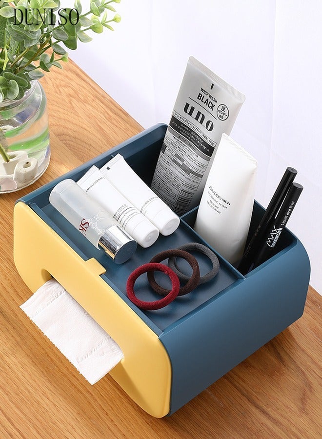 DUNISO Tissue Box Holder  Double Layer Tissue Box Desktop Storage Box Remote Control Organizer, Makeup Jewelry Organizer, Tissue Pen Remote Organizer for Home, Office, School( Ocean Blue) - Image 2