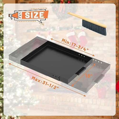 GCGOODS Fireplace Tray with Handles, Expandable Ember Holder Fireplace Pan with 13 Inch Front to Back, Adjustable Ash Pan for Ash Collection, Brush Included for Easy Cleaning, Black, Rectangle - Image 2