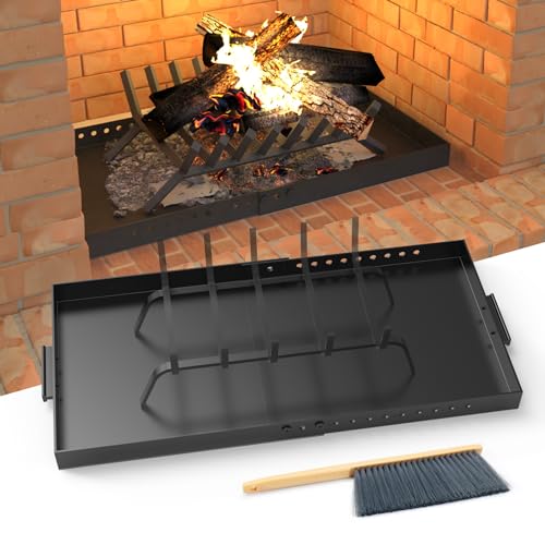 GCGOODS Fireplace Tray with Handles, Expandable Ember Holder Fireplace Pan with 13 Inch Front to Back, Adjustable Ash Pan for Ash Collection, Brush Included for Easy Cleaning, Black, Rectangle - Image 1